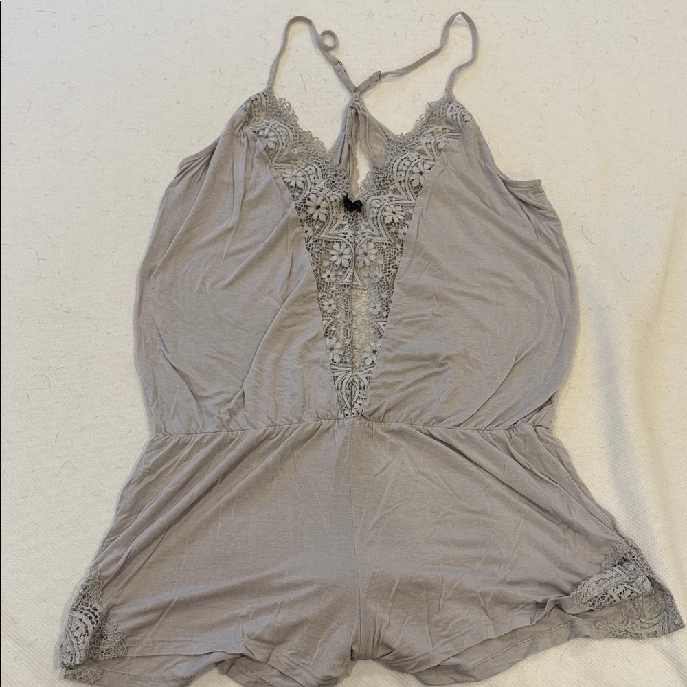 Victoria's Secret Gray Lace Pajama Romper size M
